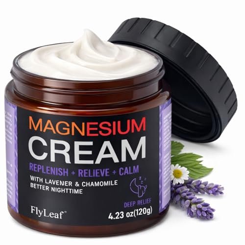 FLYLEAF Magnesium Cream for Sleep, Leg Cramps & Muscle Soreness - Topical Magnesium Chloride with Lavender & Chamomile, Nighttime Body Lotion for Calm and Relaxation, 4.23 oz Avelisse