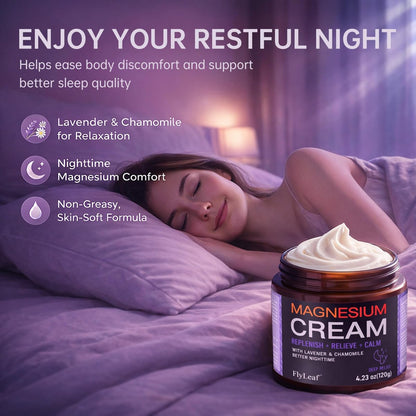 FLYLEAF Magnesium Cream for Sleep, Leg Cramps & Muscle Soreness - Topical Magnesium Chloride with Lavender & Chamomile, Nighttime Body Lotion for Calm and Relaxation, 4.23 oz Avelisse