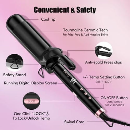 Farery 2 Inch Curling Iron for Long Hair – Lightweight Large Barrel 50mm with Argan Oil & Keratin Infused Ceramic Tourmaline, 9 Temp Digital Display & Lock Key, Fast Heat for Bouncy Big Curls Avelisse