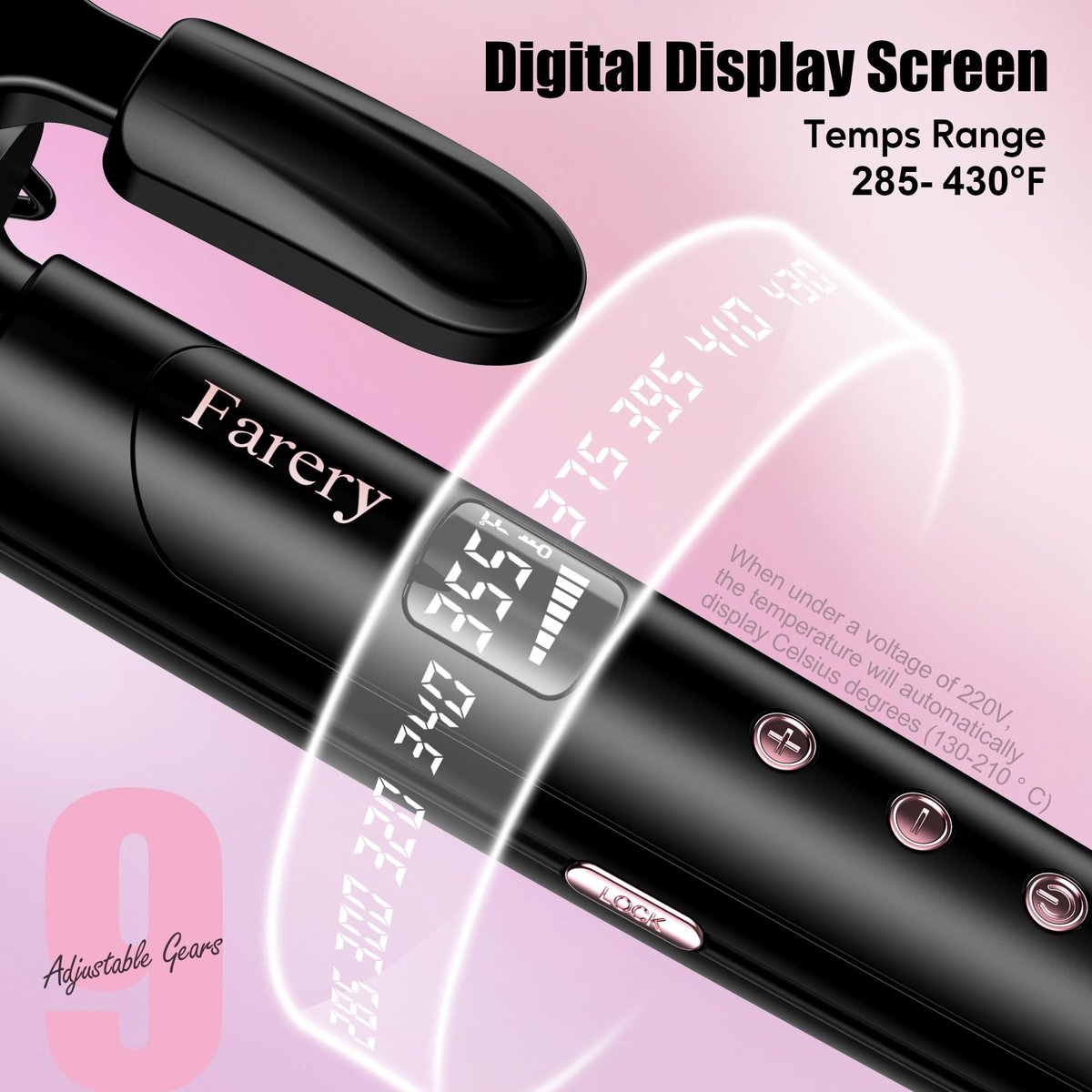 Farery 2 Inch Curling Iron for Long Hair – Lightweight Large Barrel 50mm with Argan Oil & Keratin Infused Ceramic Tourmaline, 9 Temp Digital Display & Lock Key, Fast Heat for Bouncy Big Curls Avelisse