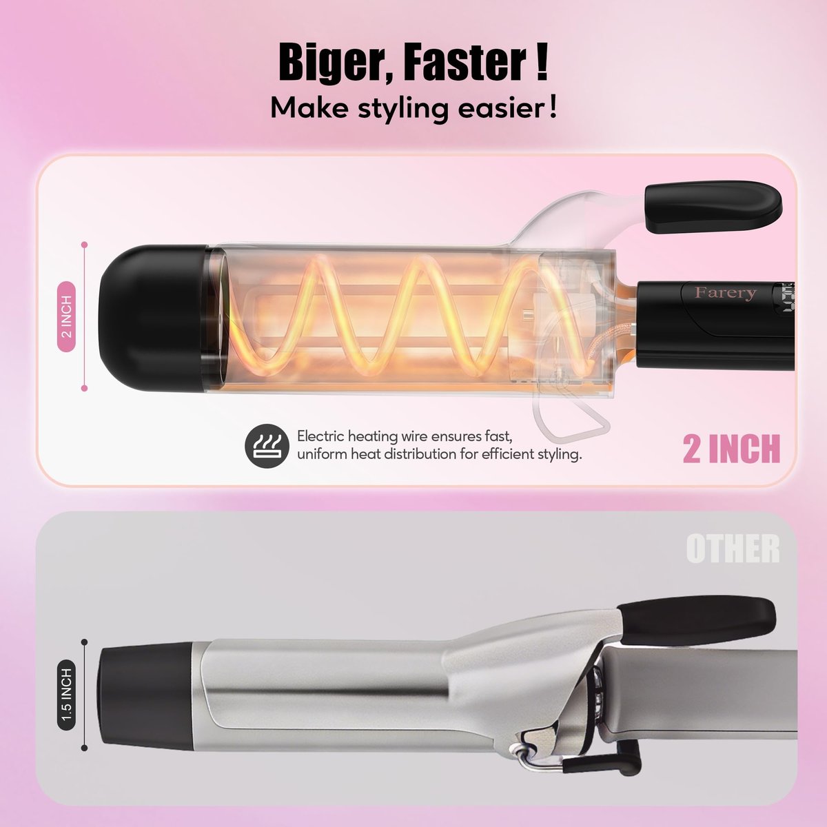 Farery 2 Inch Curling Iron for Long Hair – Lightweight Large Barrel 50mm with Argan Oil & Keratin Infused Ceramic Tourmaline, 9 Temp Digital Display & Lock Key, Fast Heat for Bouncy Big Curls Avelisse