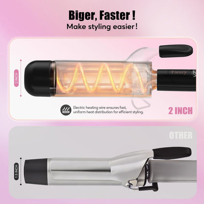Farery 2 Inch Curling Iron for Long Hair – Lightweight Large Barrel 50mm with Argan Oil & Keratin Infused Ceramic Tourmaline, 9 Temp Digital Display & Lock Key, Fast Heat for Bouncy Big Curls Avelisse