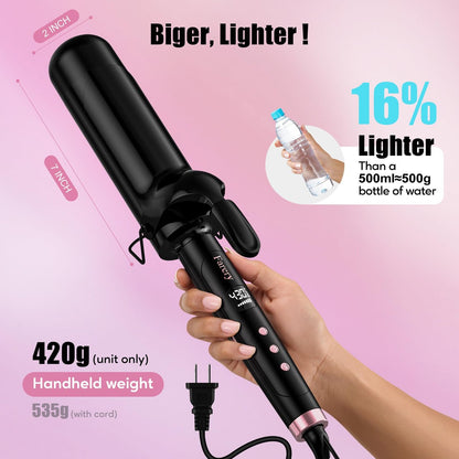 Farery 2 Inch Curling Iron for Long Hair – Lightweight Large Barrel 50mm with Argan Oil & Keratin Infused Ceramic Tourmaline, 9 Temp Digital Display & Lock Key, Fast Heat for Bouncy Big Curls Avelisse