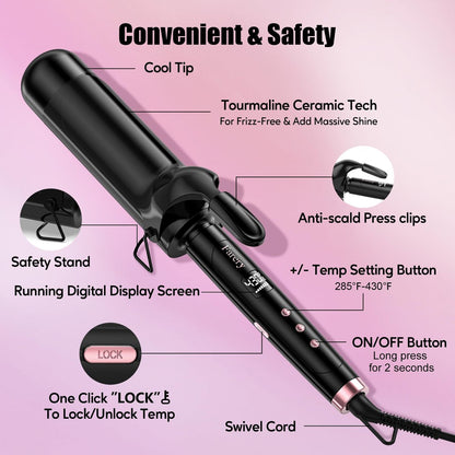 Farery 2 Inch Curling Iron for Long Hair – Lightweight Large Barrel 50mm with Argan Oil & Keratin Infused Ceramic Tourmaline, 9 Temp Digital Display & Lock Key, Fast Heat for Bouncy Big Curls Avelisse