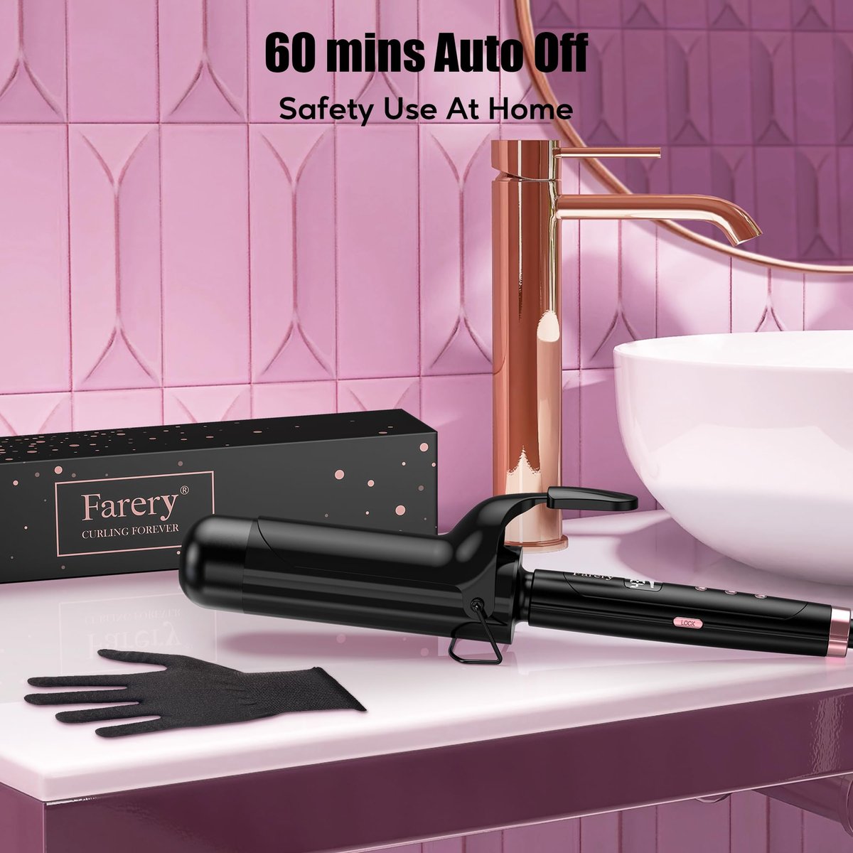 Farery 2 Inch Curling Iron for Long Hair – Lightweight Large Barrel 50mm with Argan Oil & Keratin Infused Ceramic Tourmaline, 9 Temp Digital Display & Lock Key, Fast Heat for Bouncy Big Curls Avelisse