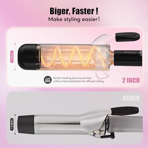 Farery 2 Inch Curling Iron for Long Hair – Lightweight Large Barrel 50mm with Argan Oil & Keratin Infused Ceramic Tourmaline, 9 Temp Digital Display & Lock Key, Fast Heat for Bouncy Big Curls Avelisse