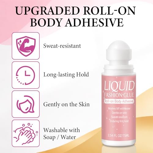 Body Glue for Clothes & Skin Roll On 2.54 Oz – Sweat Resistant & Long Lasting Body Adhesive for Dancers, Stagewear, Wigs, Socks, Bras, Leotards & Costumes – Skin-Friendly Clear Glue by Lubynia - görsel 12