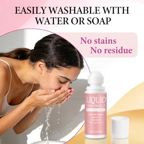 Body Glue for Clothes & Skin Roll On 2.54 Oz – Sweat Resistant & Long Lasting Body Adhesive for Dancers, Stagewear, Wigs, Socks, Bras, Leotards & Costumes – Skin-Friendly Clear Glue by Lubynia - görsel 10