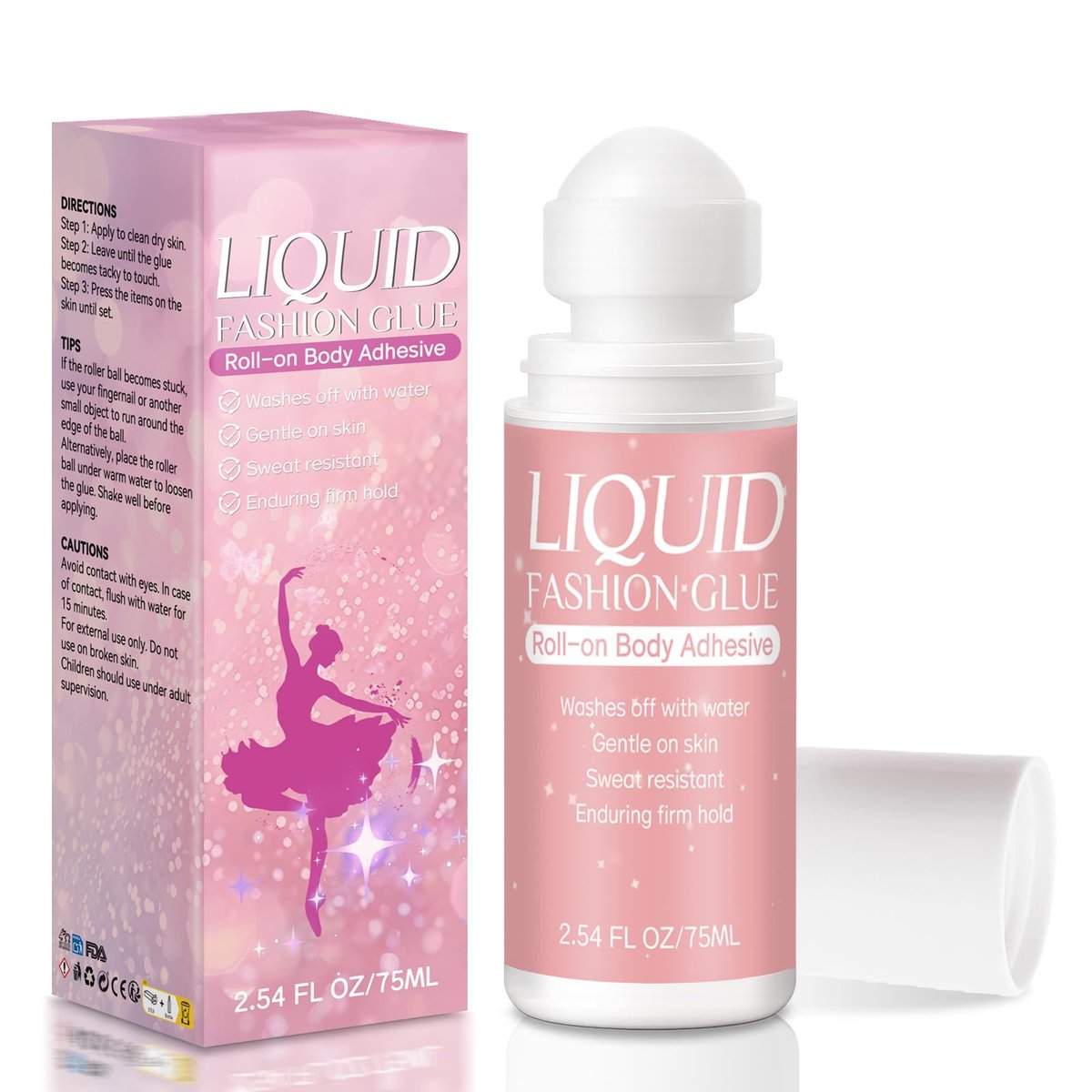 Body Glue for Clothes & Skin Roll On 2.54 Oz – Sweat Resistant & Long Lasting Body Adhesive for Dancers, Stagewear, Wigs, Socks, Bras, Leotards & Costumes – Skin-Friendly Clear Glue by Lubynia - görsel 1