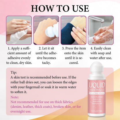 Body Glue for Clothes & Skin Roll On 2.54 Oz – Sweat Resistant & Long Lasting Body Adhesive for Dancers, Stagewear, Wigs, Socks, Bras, Leotards & Costumes – Skin-Friendly Clear Glue by Lubynia
