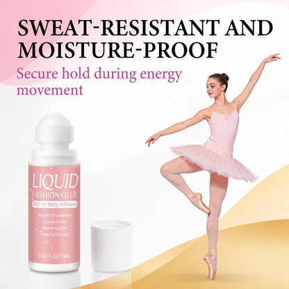 Body Glue for Clothes & Skin Roll On 2.54 Oz – Sweat Resistant & Long Lasting Body Adhesive for Dancers, Stagewear, Wigs, Socks, Bras, Leotards & Costumes – Skin-Friendly Clear Glue by Lubynia