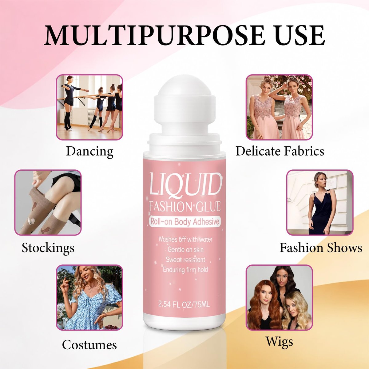 Body Glue for Clothes & Skin Roll On 2.54 Oz – Sweat Resistant & Long Lasting Body Adhesive for Dancers, Stagewear, Wigs, Socks, Bras, Leotards & Costumes – Skin-Friendly Clear Glue by Lubynia - görsel 13