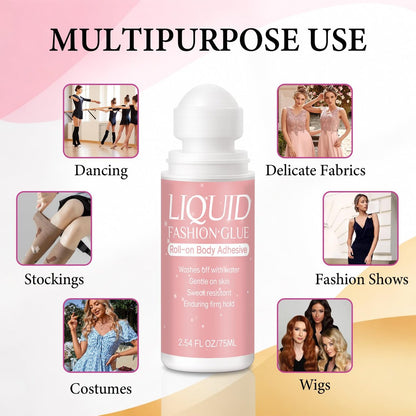 Body Glue for Clothes & Skin Roll On 2.54 Oz – Sweat Resistant & Long Lasting Body Adhesive for Dancers, Stagewear, Wigs, Socks, Bras, Leotards & Costumes – Skin-Friendly Clear Glue by Lubynia