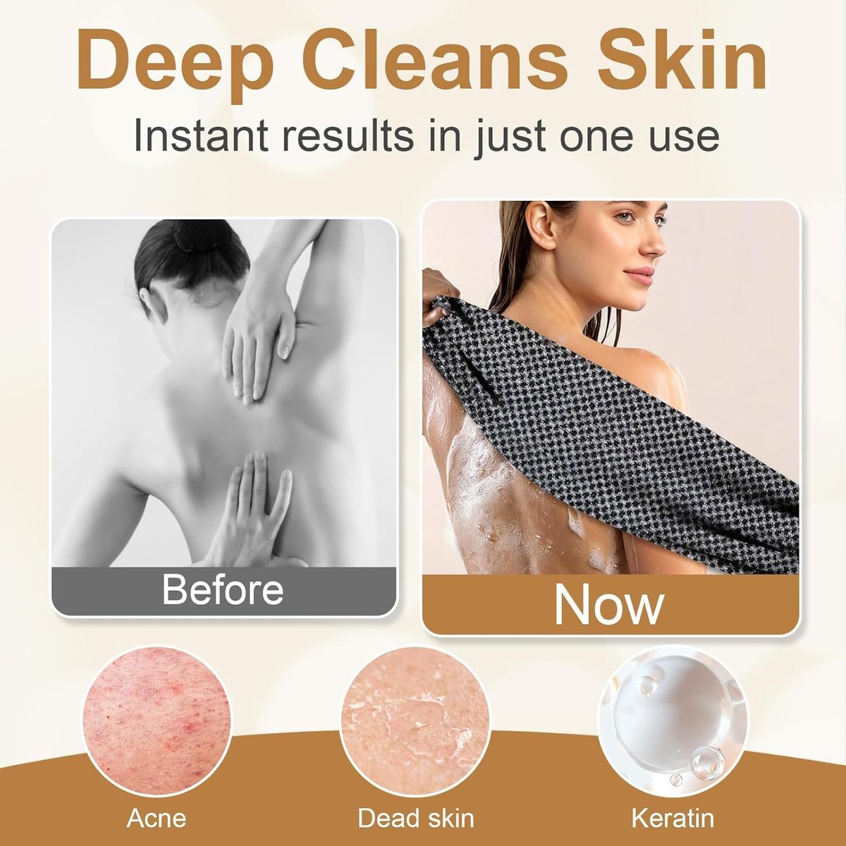 Blissal Exfoliating Shower Towel - 2-in-1 Deep Exfoliating Scrub Wash Cloth for Body & Face, Premium Cotton Loofah for All Skin Types, Women and Men, Black+Pink, 48”x11” Avelisse