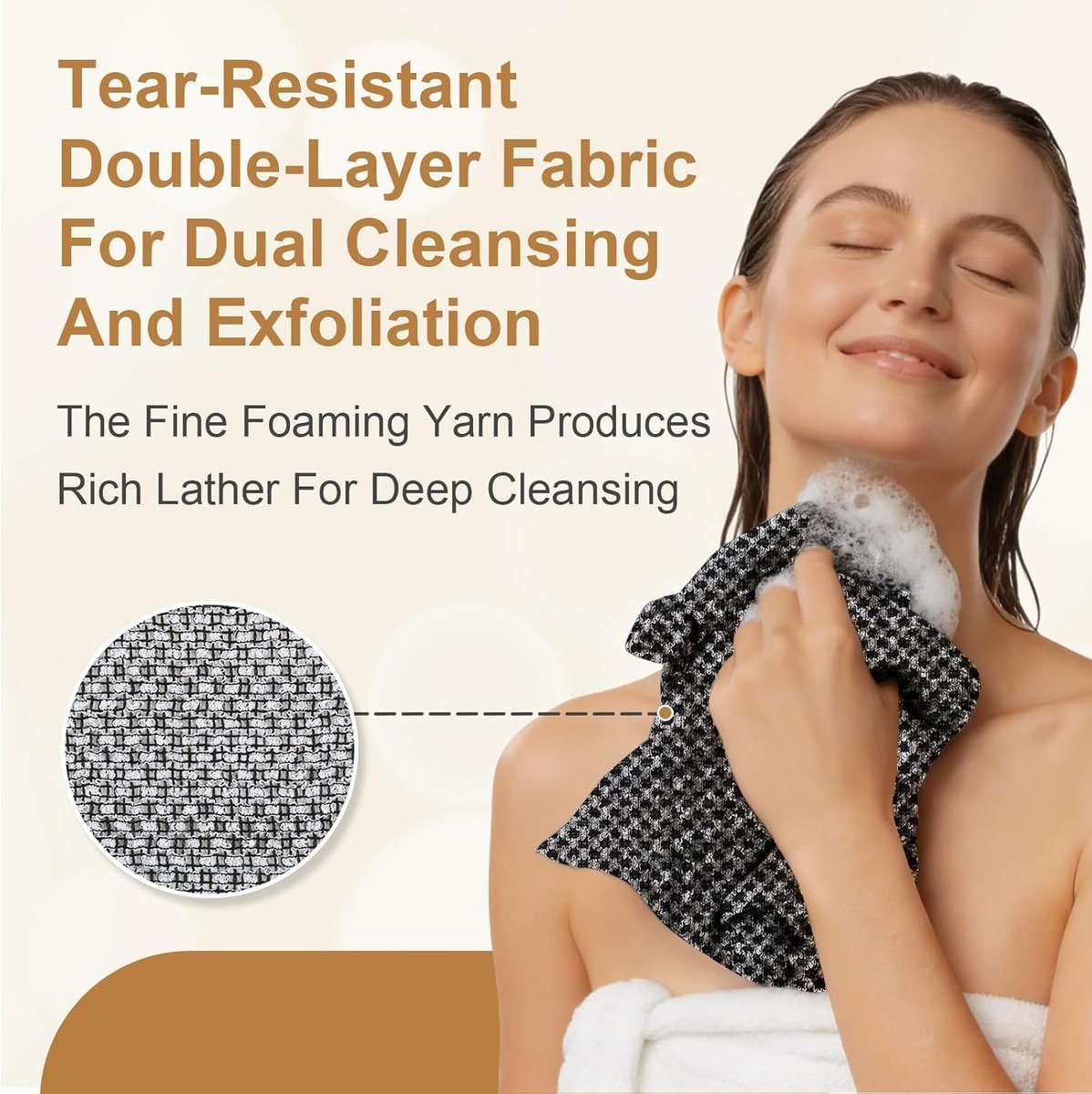 Blissal Exfoliating Shower Towel - 2-in-1 Deep Exfoliating Scrub Wash Cloth for Body & Face, Premium Cotton Loofah for All Skin Types, Women and Men, Black+Pink, 48”x11” Avelisse