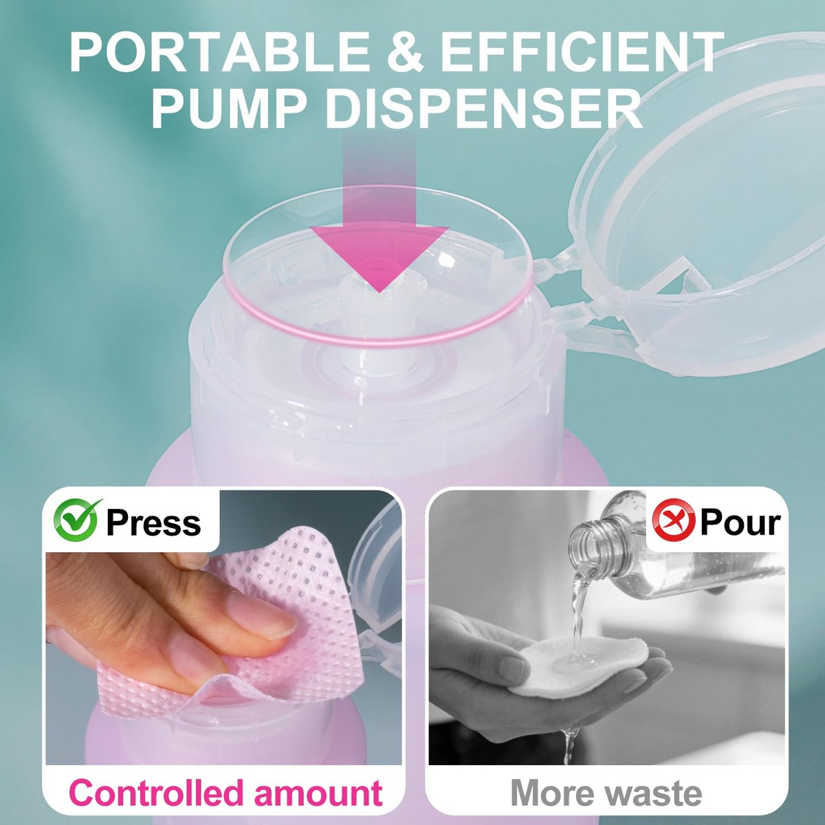 NXJ INFILILA Acetone Pump Dispenser 2 Pack, 180ml/6.4oz Push Down Dispenser Bottle for Acetone, Alcohol, Nail Polish Remover, Makeup Remover, Toner – Leak-Proof & BPA-Free - görsel 7