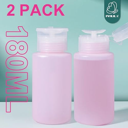 NXJ INFILILA Acetone Pump Dispenser 2 Pack, 180ml/6.4oz Push Down Dispenser Bottle for Acetone, Alcohol, Nail Polish Remover, Makeup Remover, Toner – Leak-Proof & BPA-Free