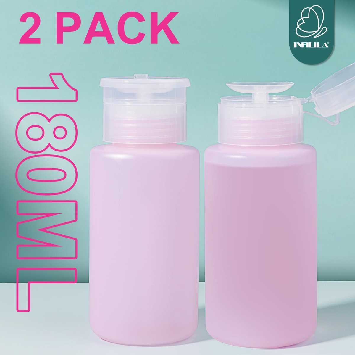 NXJ INFILILA Acetone Pump Dispenser 2 Pack, 180ml/6.4oz Push Down Dispenser Bottle for Acetone, Alcohol, Nail Polish Remover, Makeup Remover, Toner – Leak-Proof & BPA-Free - görsel 5