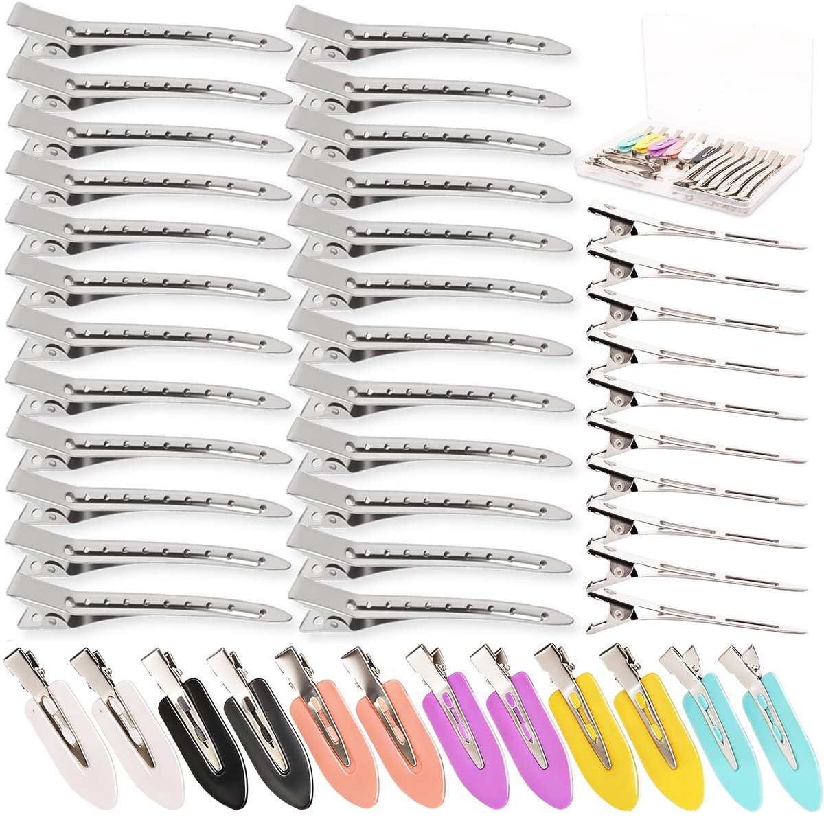 NOOEPC 44Pcs Metal Alligator Hair Clips - Duck Billed Hair Pins for Styling, Dyeing, and Makeup, Creaseless Salon Hair Clips, Multicolor Mixed Sizes - görsel 1