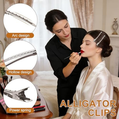 NOOEPC 44Pcs Metal Alligator Hair Clips - Duck Billed Hair Pins for Styling, Dyeing, and Makeup, Creaseless Salon Hair Clips, Multicolor Mixed Sizes