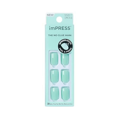 imPRESS No Glue Mani Press On Nails - Get Closer, Short Green Squoval - 30 Nails with Prep Pad & Tools