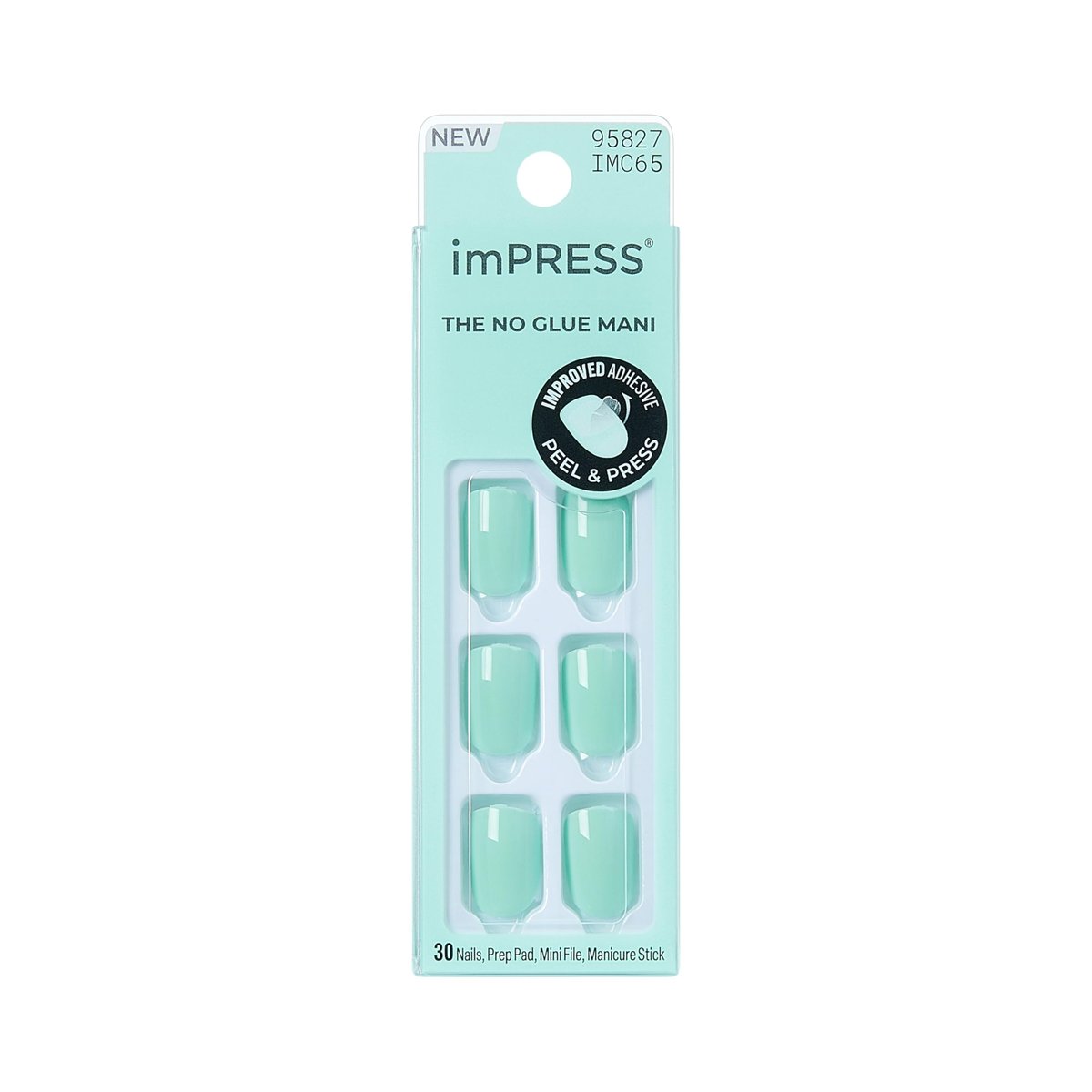imPRESS No Glue Mani Press On Nails - Get Closer, Short Green Squoval - 30 Nails with Prep Pad & Tools - görsel 1