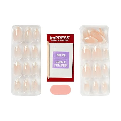 imPRESS Kiss Impress No Glue Mani Press On Nails - 'Chills' Design, White, Medium Almond Shape (30 Nails + Prep Pad + Tools) Avelisse