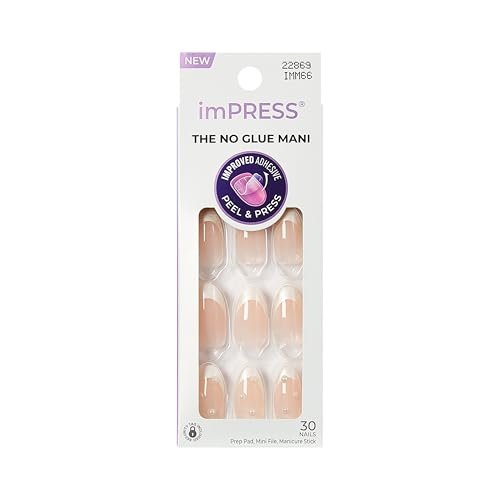 imPRESS Kiss Impress No Glue Mani Press On Nails - 'Chills' Design, White, Medium Almond Shape (30 Nails + Prep Pad + Tools) Avelisse