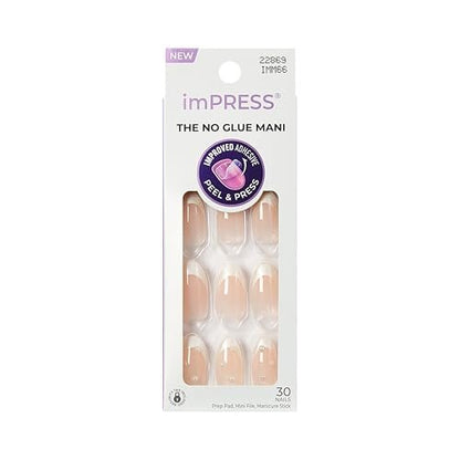 imPRESS Kiss Impress No Glue Mani Press On Nails - 'Chills' Design, White, Medium Almond Shape (30 Nails + Prep Pad + Tools) Avelisse