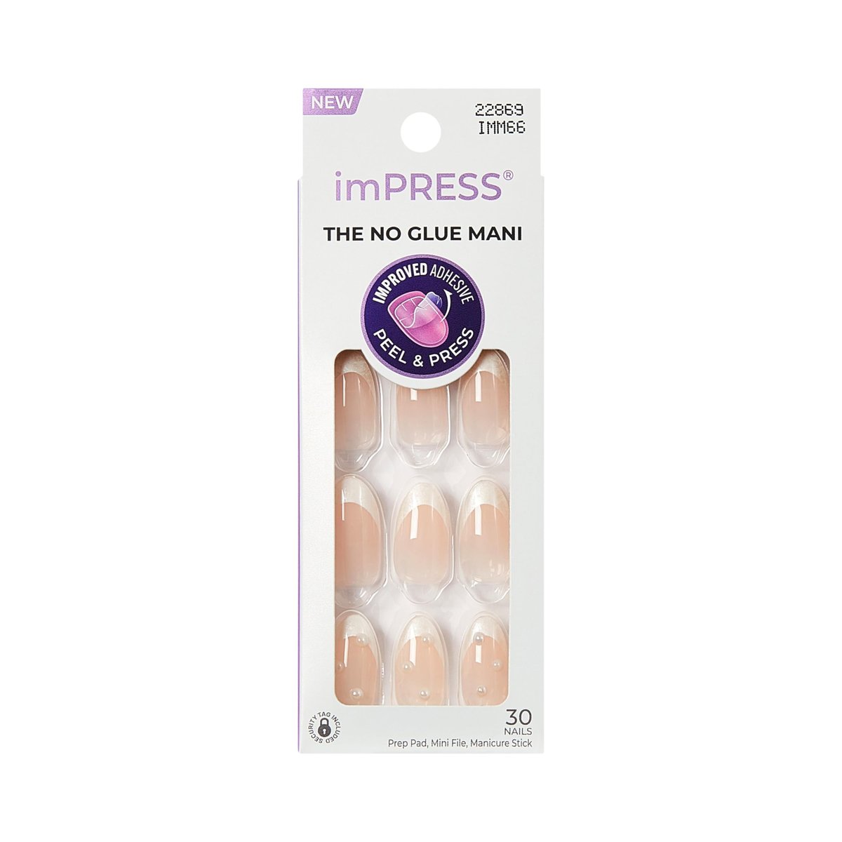 imPRESS Kiss Impress No Glue Mani Press On Nails - 'Chills' Design, White, Medium Almond Shape (30 Nails + Prep Pad + Tools) Avelisse