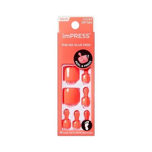 imPRESS Pure Mood No Glue Mani Press On Nails - Short Squoval, Orange, 24 Toenails Included - görsel 2