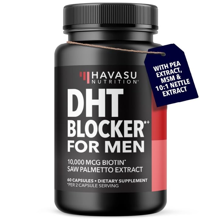 DHT Blocker for Men with Biotin 10000mcg - Saw Palmetto & MSM for Healthy Hair Growth - Vegan, Non-GMO, Gluten Free - 30 Servings - görsel 1