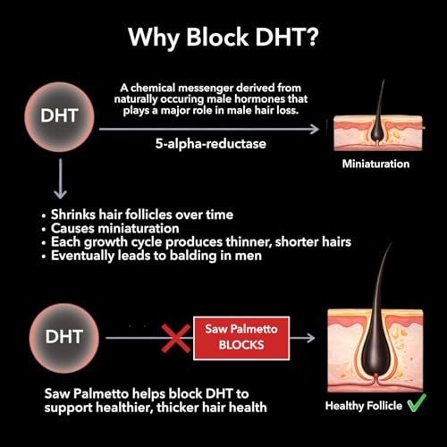 DHT Blocker for Men with Biotin 10000mcg - Saw Palmetto & MSM for Healthy Hair Growth - Vegan, Non-GMO, Gluten Free - 30 Servings - görsel 11