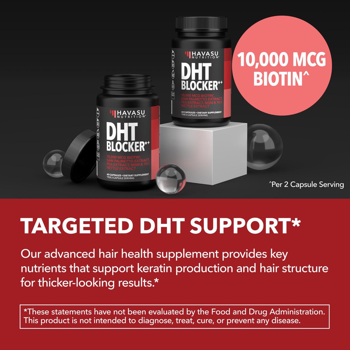 DHT Blocker for Men with Biotin 10000mcg - Saw Palmetto & MSM for Healthy Hair Growth - Vegan, Non-GMO, Gluten Free - 30 Servings - görsel 12
