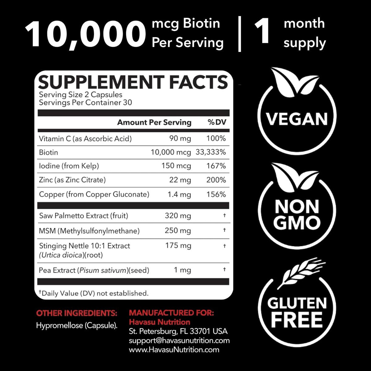 DHT Blocker for Men with Biotin 10000mcg - Saw Palmetto & MSM for Healthy Hair Growth - Vegan, Non-GMO, Gluten Free - 30 Servings - görsel 2