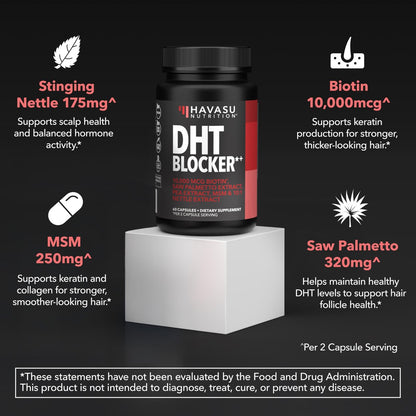 DHT Blocker for Men with Biotin 10000mcg - Saw Palmetto & MSM for Healthy Hair Growth - Vegan, Non-GMO, Gluten Free - 30 Servings