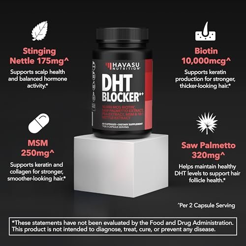 DHT Blocker for Men with Biotin 10000mcg - Saw Palmetto & MSM for Healthy Hair Growth - Vegan, Non-GMO, Gluten Free - 30 Servings - görsel 7