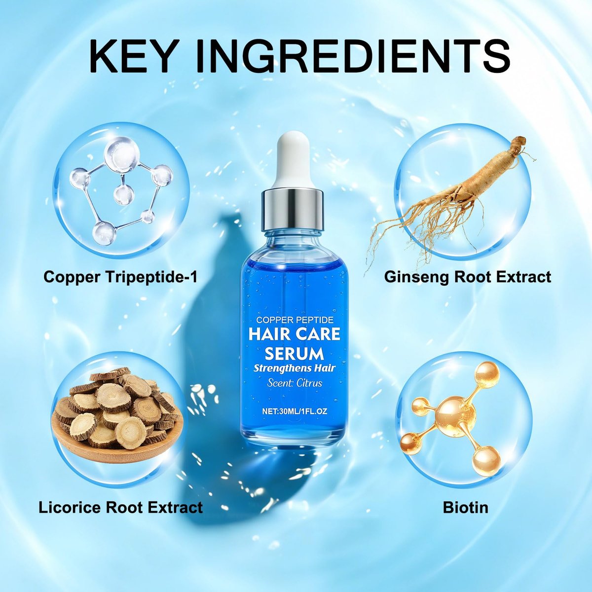 LXMTOU Copper Peptide Hair Growth Serum for Men & Women – Strengthen Hair & Nourish Scalp with Licorice Root & Ginseng Extracts, 1 Fl Oz - görsel 7