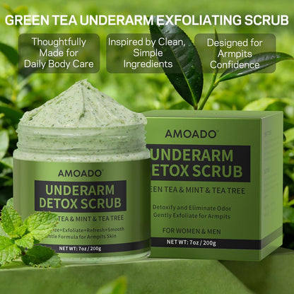 Armpit Detox Scrub with Green Tea - Gentle Underarm Detoxifying Exfoliating Scrub for Odor Control for Women & Men, 7 Fl Oz