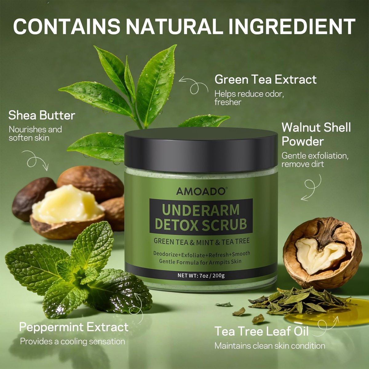Armpit Detox Scrub with Green Tea - Gentle Underarm Detoxifying Exfoliating Scrub for Odor Control for Women & Men, 7 Fl Oz - görsel 9