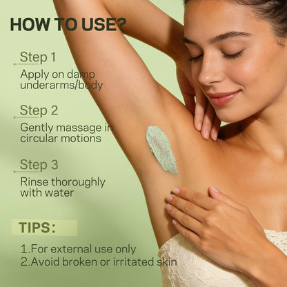 Armpit Detox Scrub with Green Tea - Gentle Underarm Detoxifying Exfoliating Scrub for Odor Control for Women & Men, 7 Fl Oz