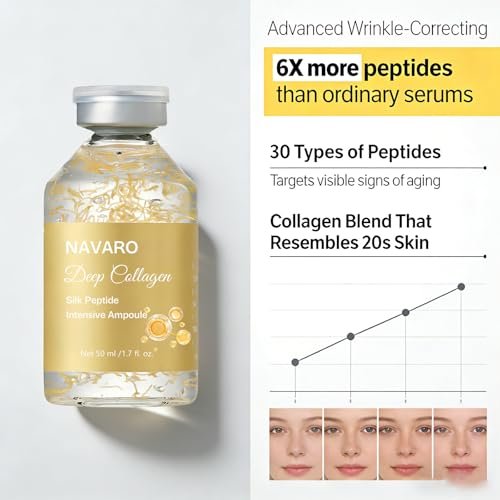 NaVaro Peptide Deep Collagen Lifting Ampoule – 72H Hydration, Palmitoyl Pentapeptide-4 for Face Tightening, Wrinkle Reduction & Glass Skin, 1.7 fl oz Avelisse