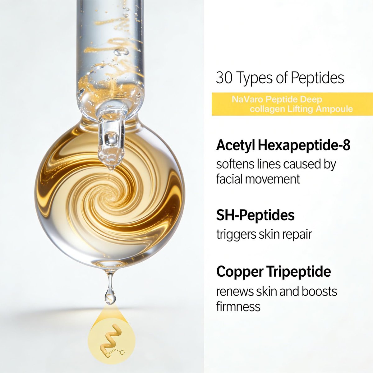 NaVaro Peptide Deep Collagen Lifting Ampoule – 72H Hydration, Palmitoyl Pentapeptide-4 for Face Tightening, Wrinkle Reduction & Glass Skin, 1.7 fl oz Avelisse