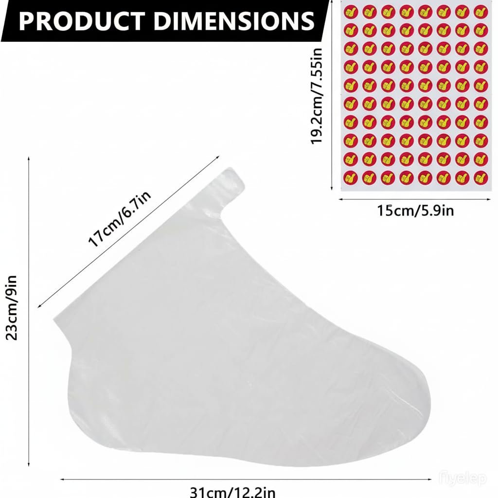 Plastic Disposable Foot Moisturizing Socks – 300 Count Paraffin Wax Spa Bags with 320 Secure Closure Stickers | Waterproof Liners for Pedicure & Dry Skin Treatment, Clear - görsel 7