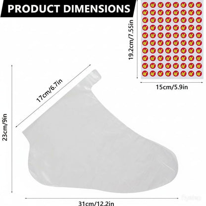 Plastic Disposable Foot Moisturizing Socks – 300 Count Paraffin Wax Spa Bags with 320 Secure Closure Stickers | Waterproof Liners for Pedicure & Dry Skin Treatment, Clear