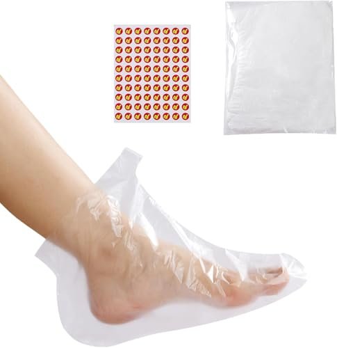 Plastic Disposable Foot Moisturizing Socks – 300 Count Paraffin Wax Spa Bags with 320 Secure Closure Stickers | Waterproof Liners for Pedicure & Dry Skin Treatment, Clear - görsel 2