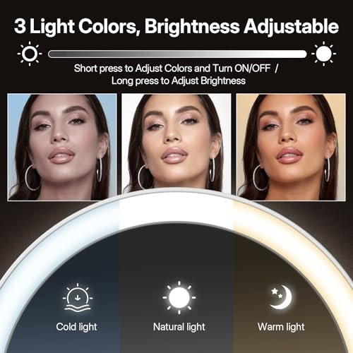 LitBear Travel Mirror with Lights - Foldable Double-Sided 10X/1X Magnifying Mirror, Rechargeable & Portable Lighted Makeup Mirror, 3 Color Lighting, Dimmable Touch Screen, Smart Display Avelisse