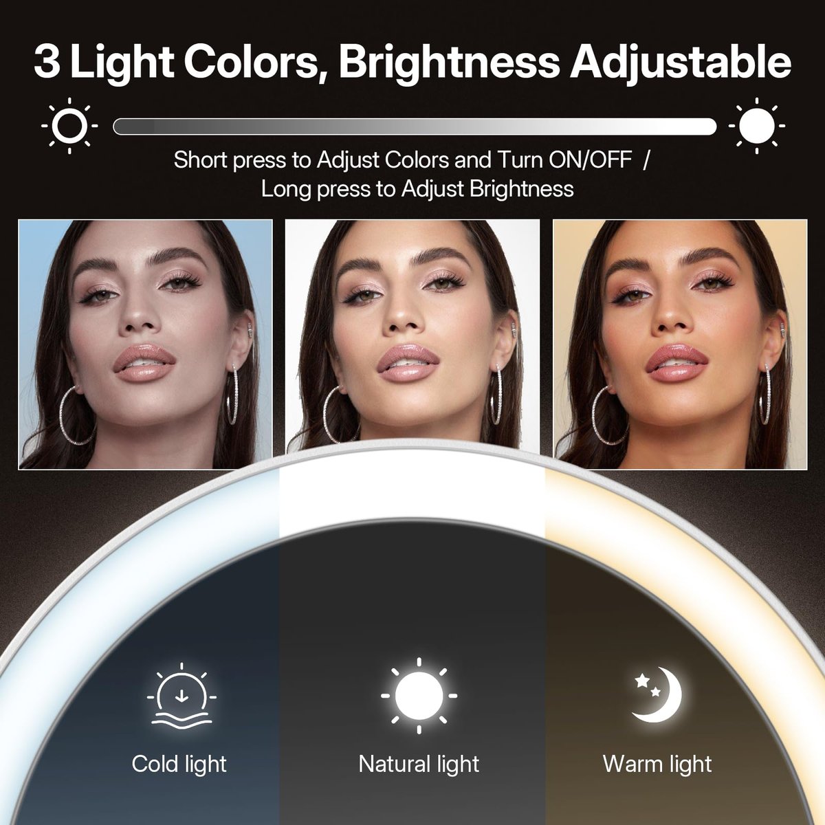LitBear Travel Mirror with Lights - Foldable Double-Sided 10X/1X Magnifying Mirror, Rechargeable & Portable Lighted Makeup Mirror, 3 Color Lighting, Dimmable Touch Screen, Smart Display Avelisse