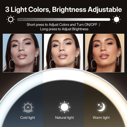 LitBear Travel Mirror with Lights - Foldable Double-Sided 10X/1X Magnifying Mirror, Rechargeable & Portable Lighted Makeup Mirror, 3 Color Lighting, Dimmable Touch Screen, Smart Display Avelisse