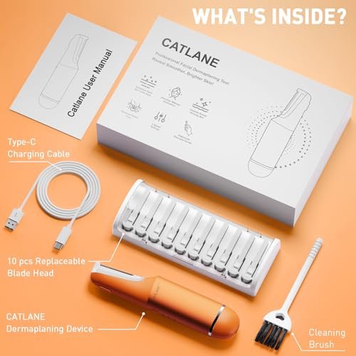 CATLANE Sonic Dermaplane Razor for Women - Face Dermaplaning Tool with Exfoliation & Hair Removal, Cosmic Orange Avelisse